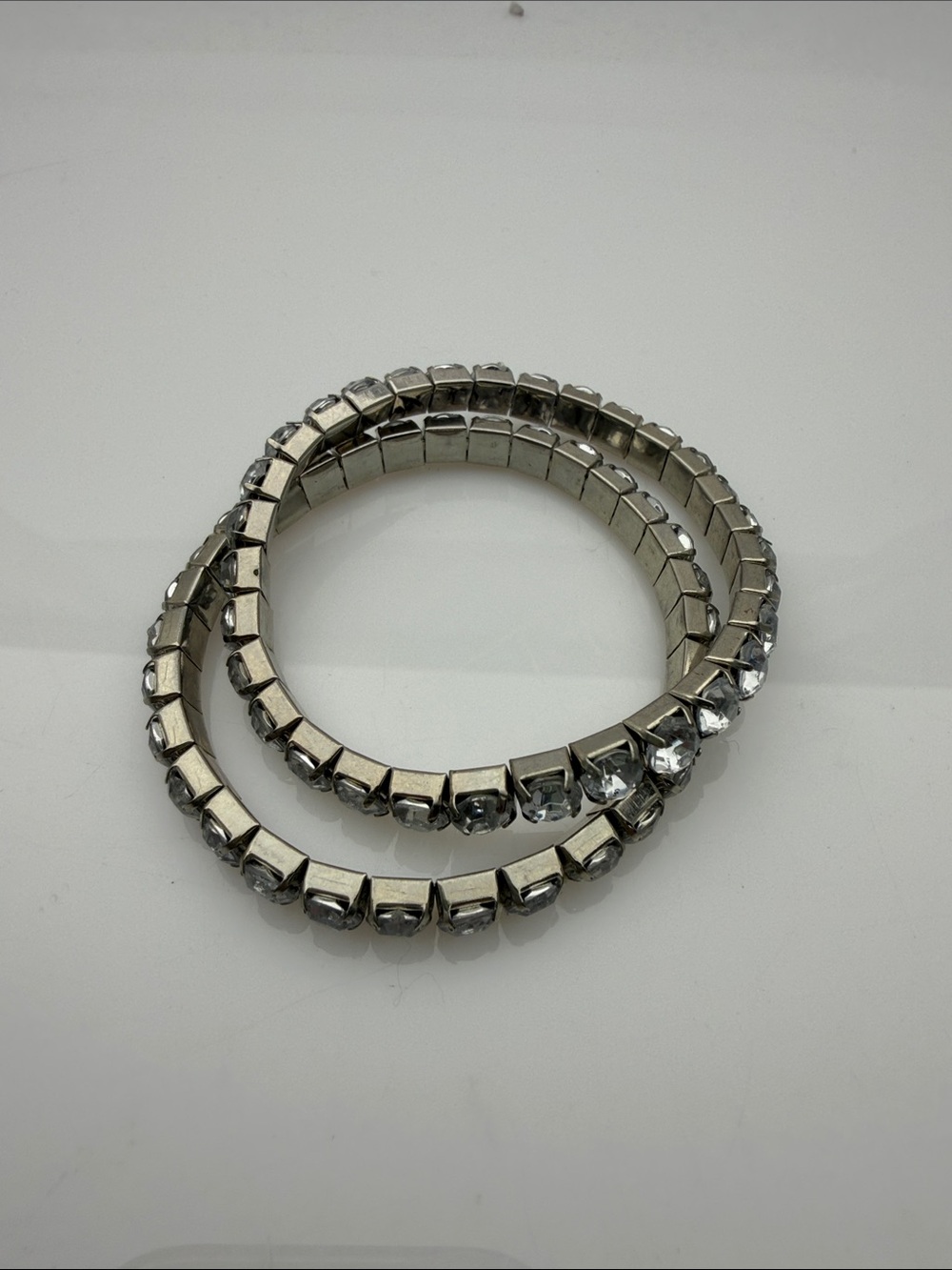 Vintage Silver Tone Crystal Stretch Tennis Bracelet Set - Unbranded